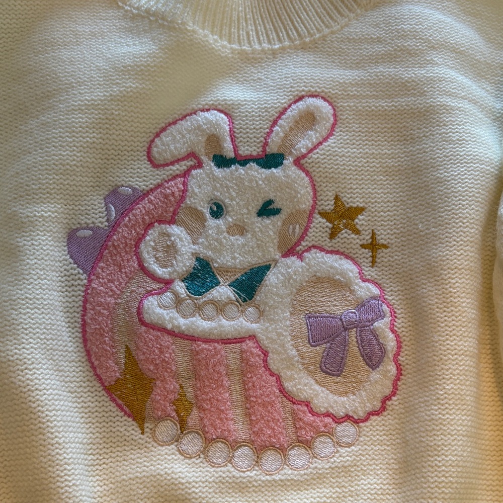 Bunny Sweater Cream and Pink  great detail size small / medium